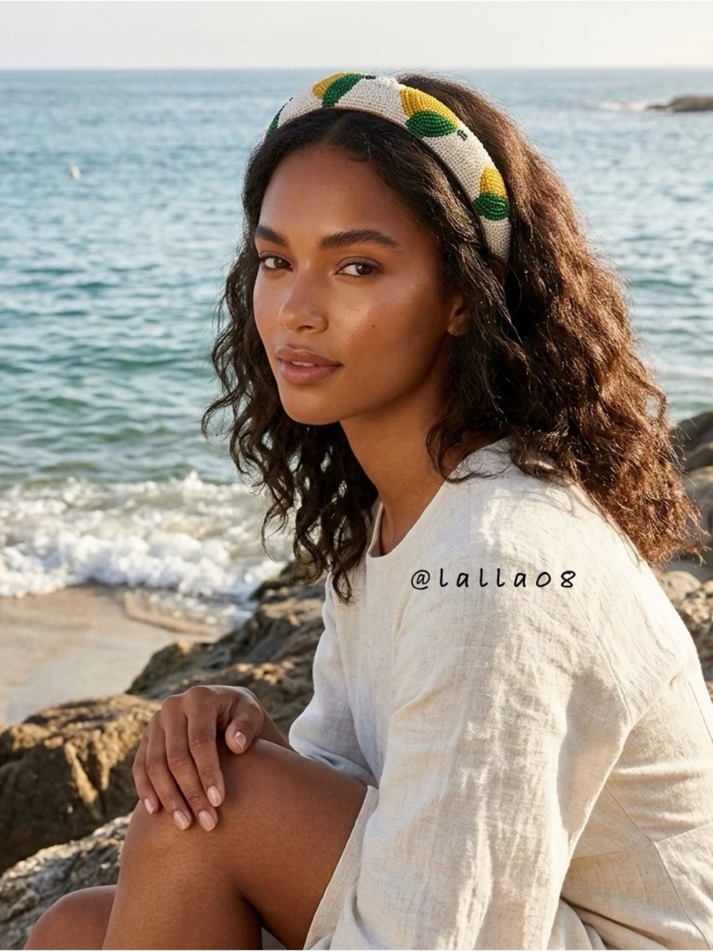 Viral Beaded Lemon Lemoncello Headband Yellow Green
